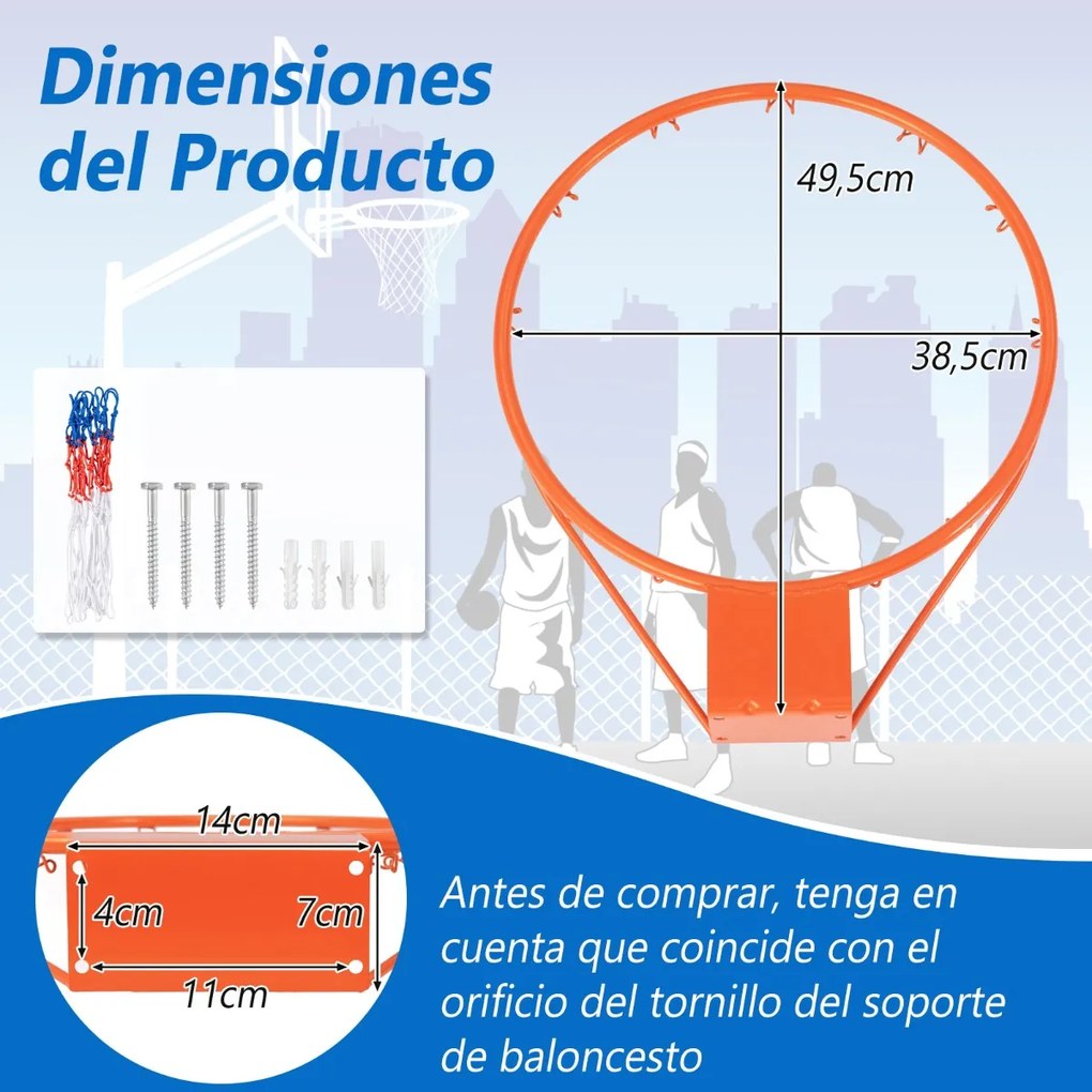 Cesto de basquetebol 38,5 cm montado com rede para todas as condições atmosféricas Laranja