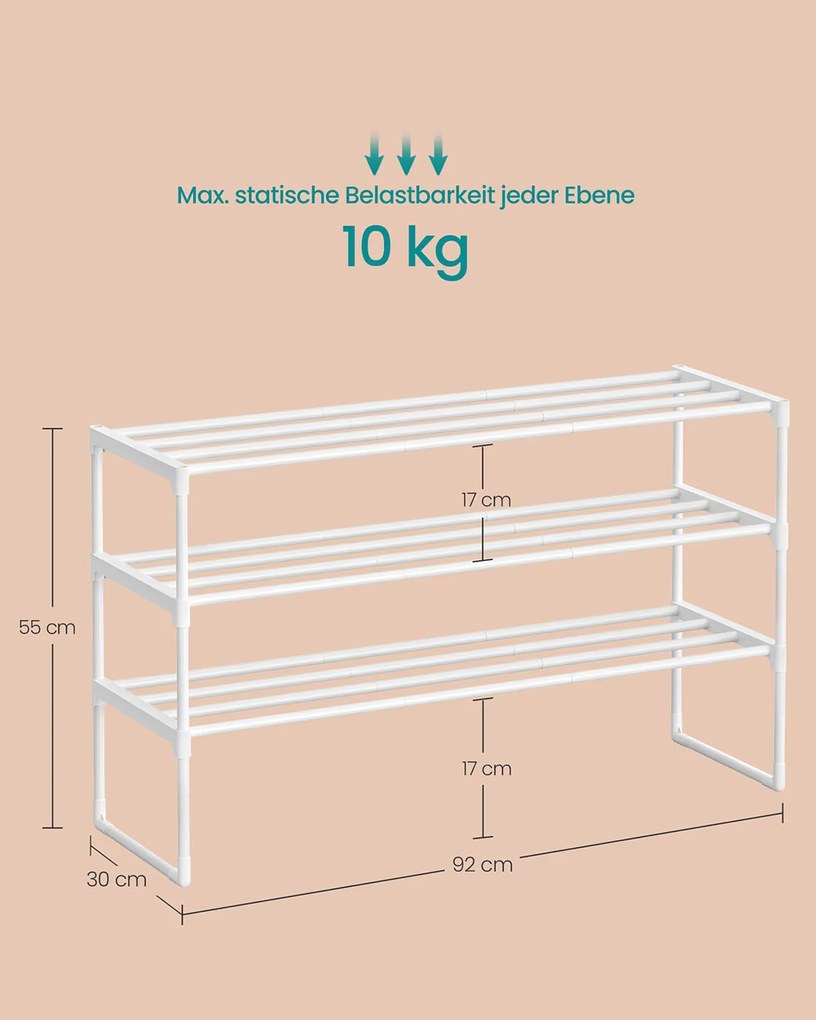 Sapateira com 3 níveis 30 x 92 x 55 cm para 16-20 pares de sapatos branca
