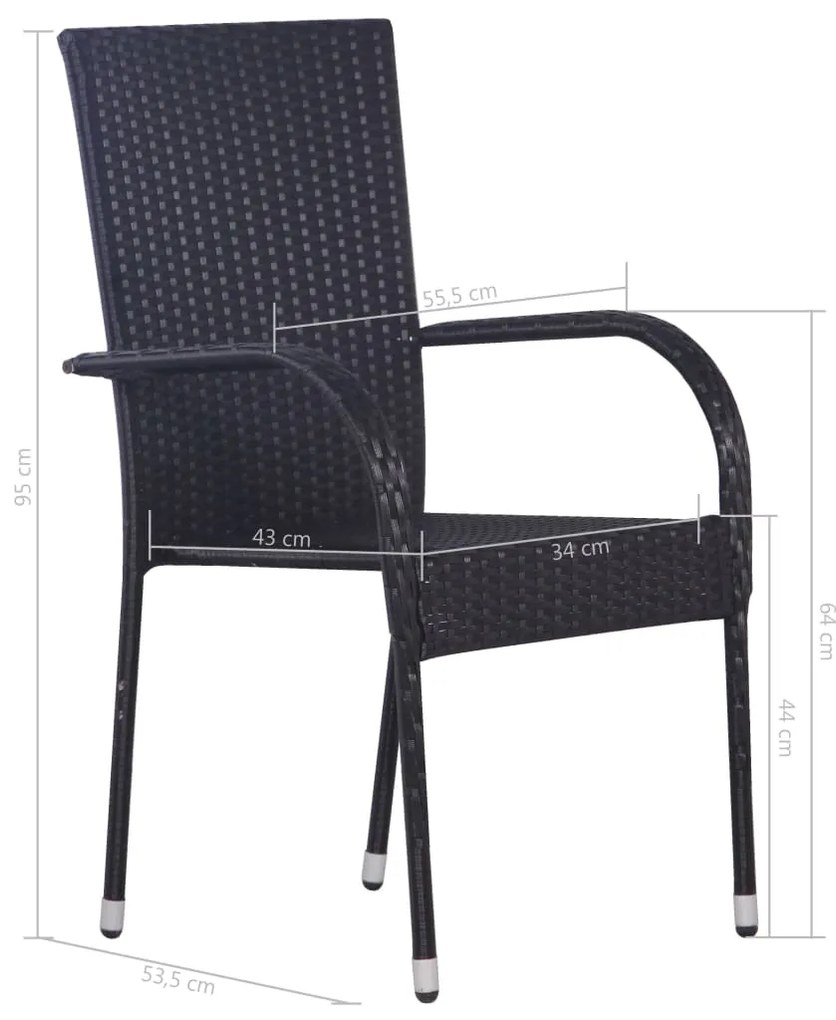 7 pcs conjunto de jantar para jardim vime PE preto