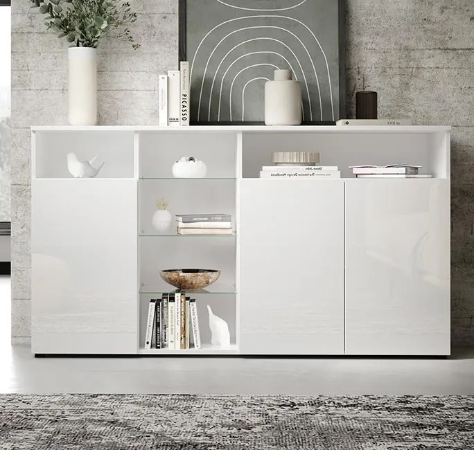 Aparador "Melinda" com Luzes LED - 150x82x40 cm - Branco Brilhante - D