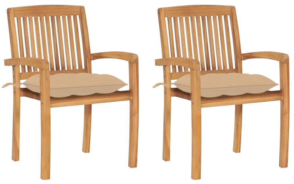 vidaXL Cadeiras de jardim c/ almofadões beges 2 pcs teca maciça