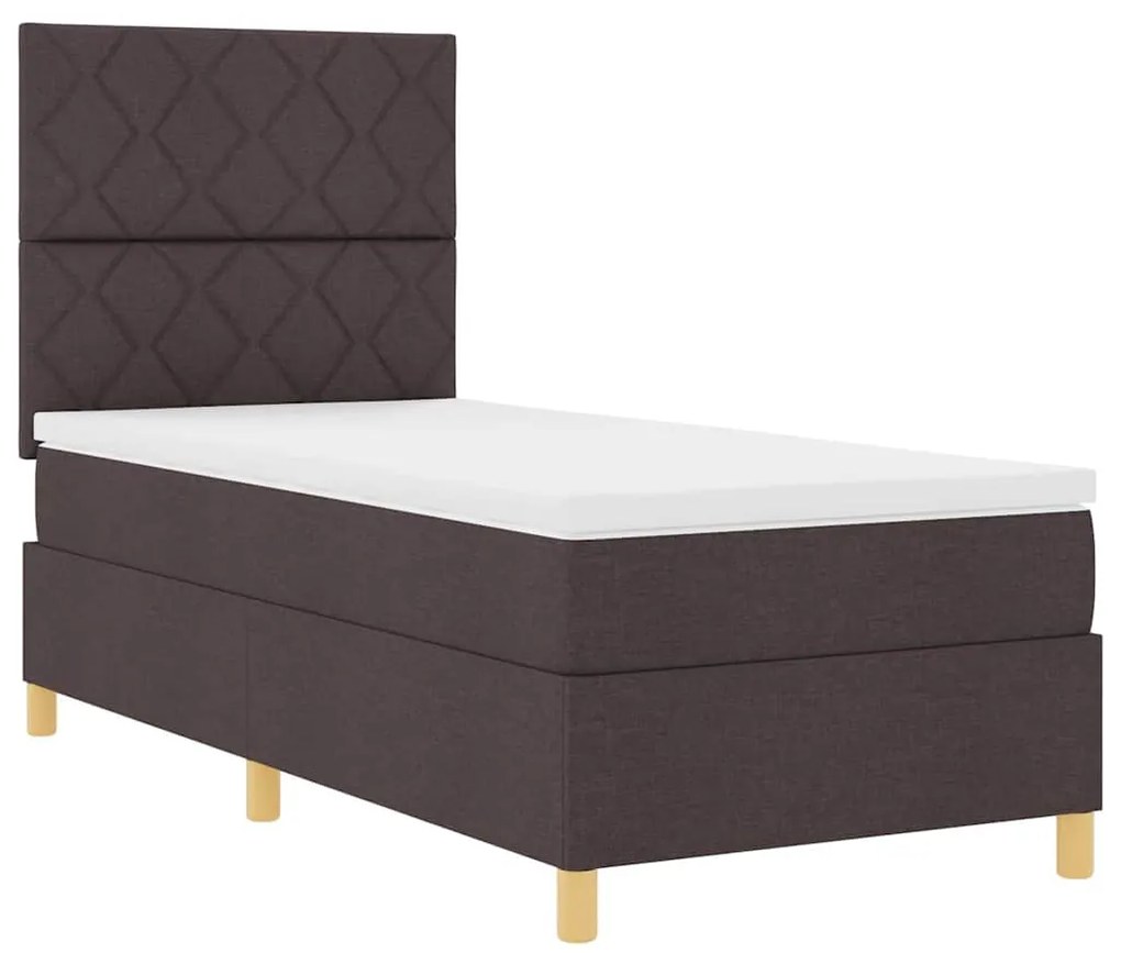Cama Box com Colchão Castanho Escuro 100x200 cm Tecido