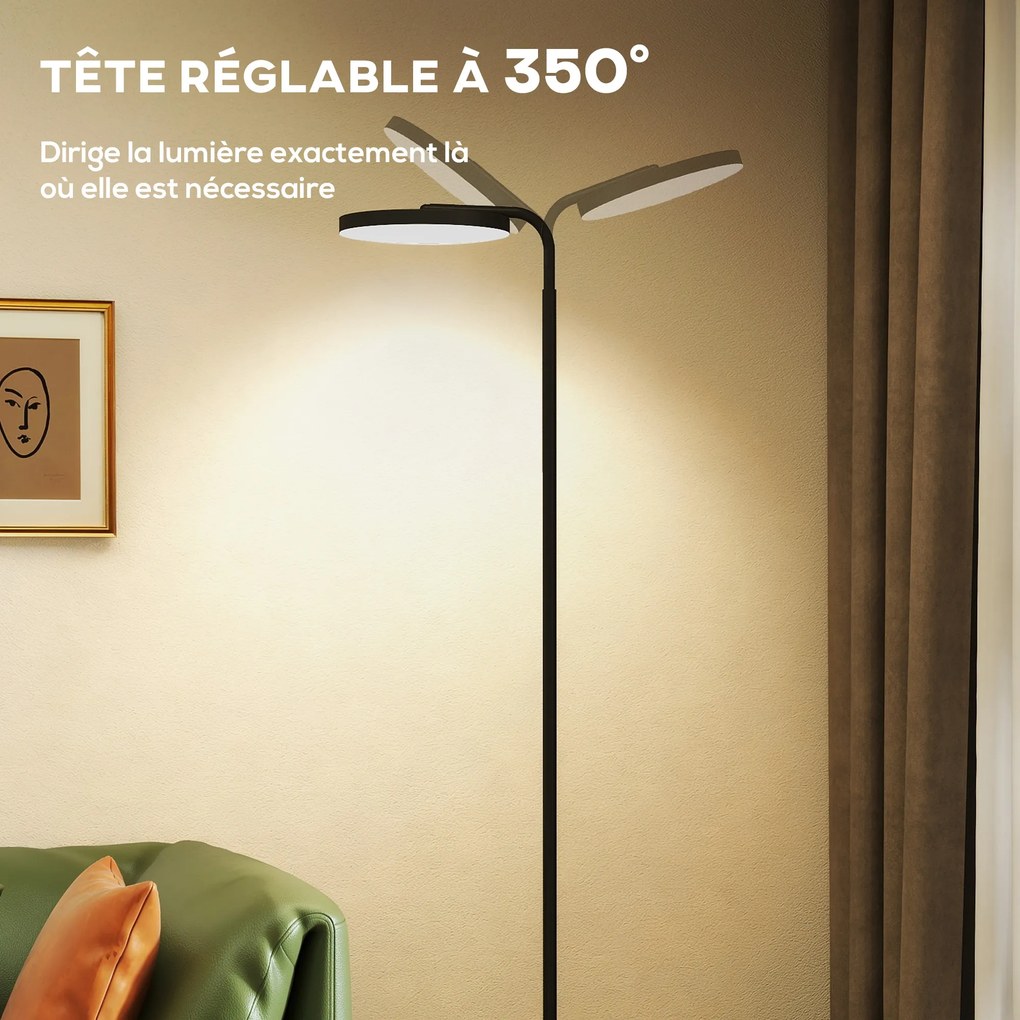 Candeeiro de pé LED 41x25x177 cm, intensidade regulável, cabeça giratória de 350°, comando magnético, preto