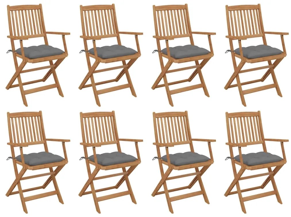 vidaXL Cadeiras de exterior dobráveis c/ almofadões 8pcs acácia maciça
