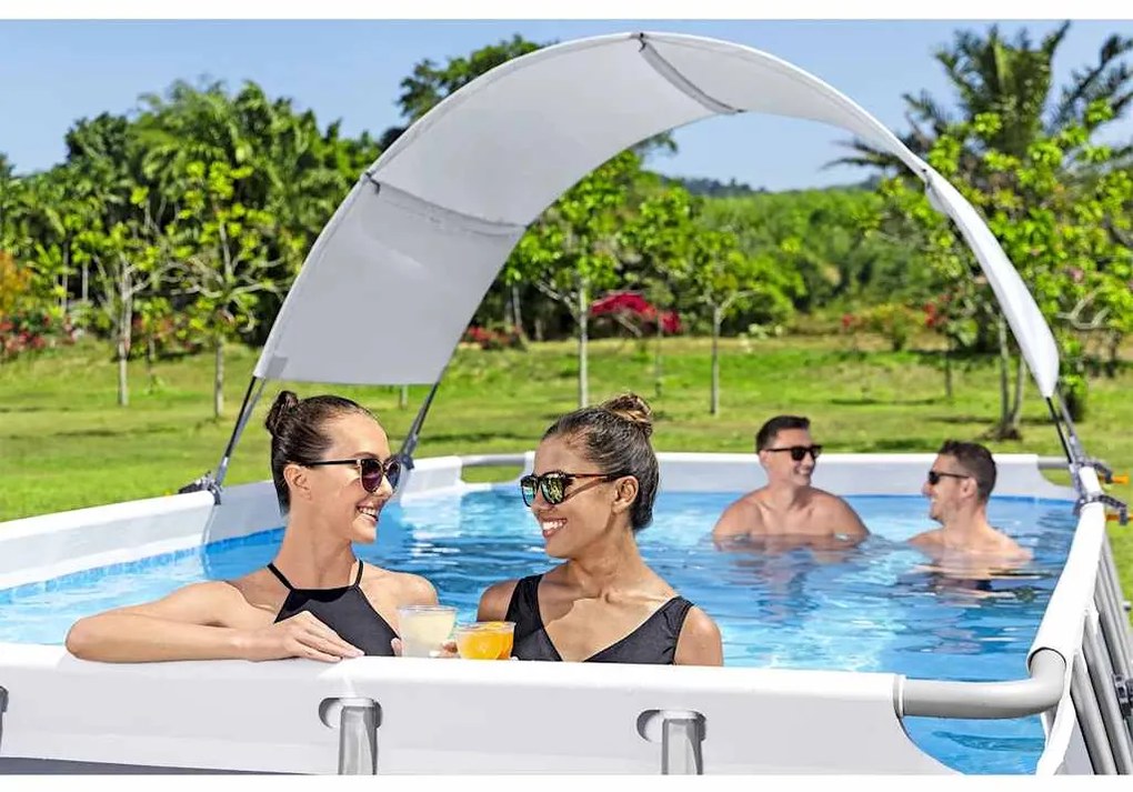 Toldo para piscina acima do solo branco