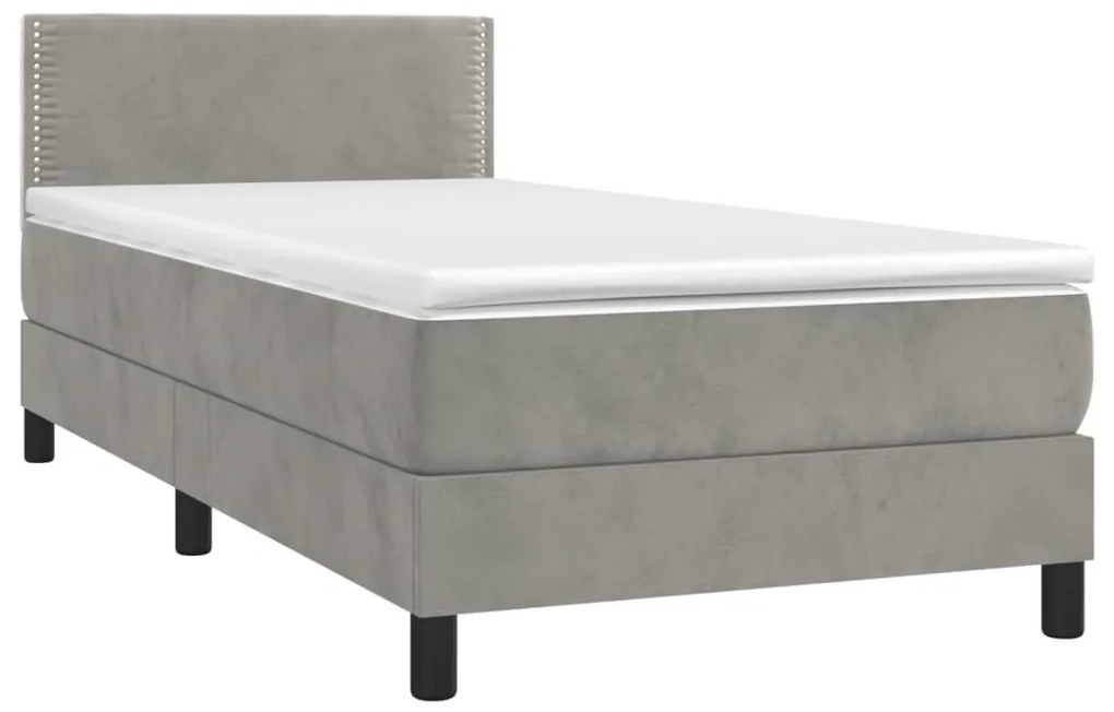 Cama box spring c/ colchão/LED 90x200 cm veludo cinzento-claro