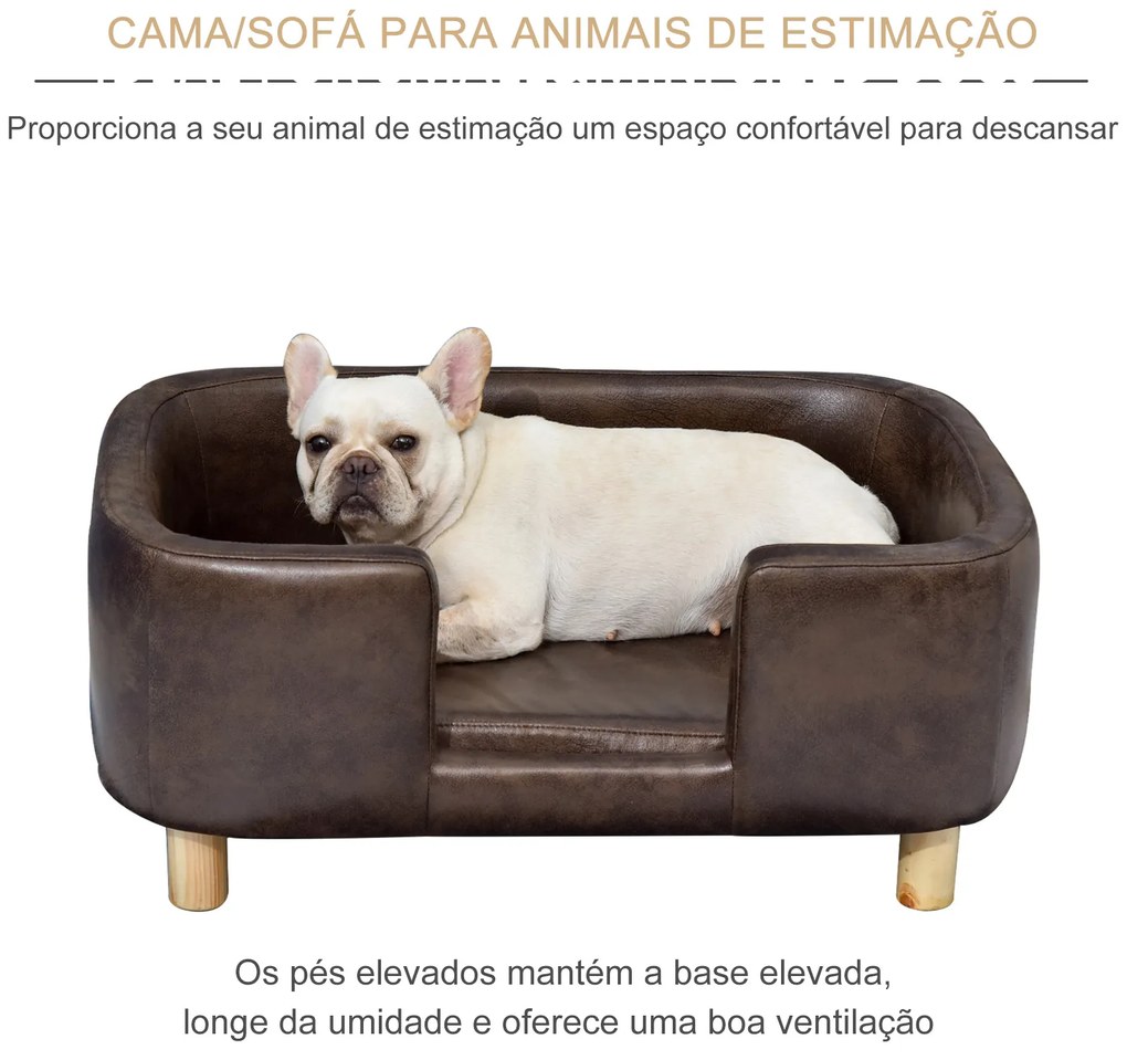 Sofá para animais de estimação pequeno e médio para cães 74x48,5x31 cm Castanho