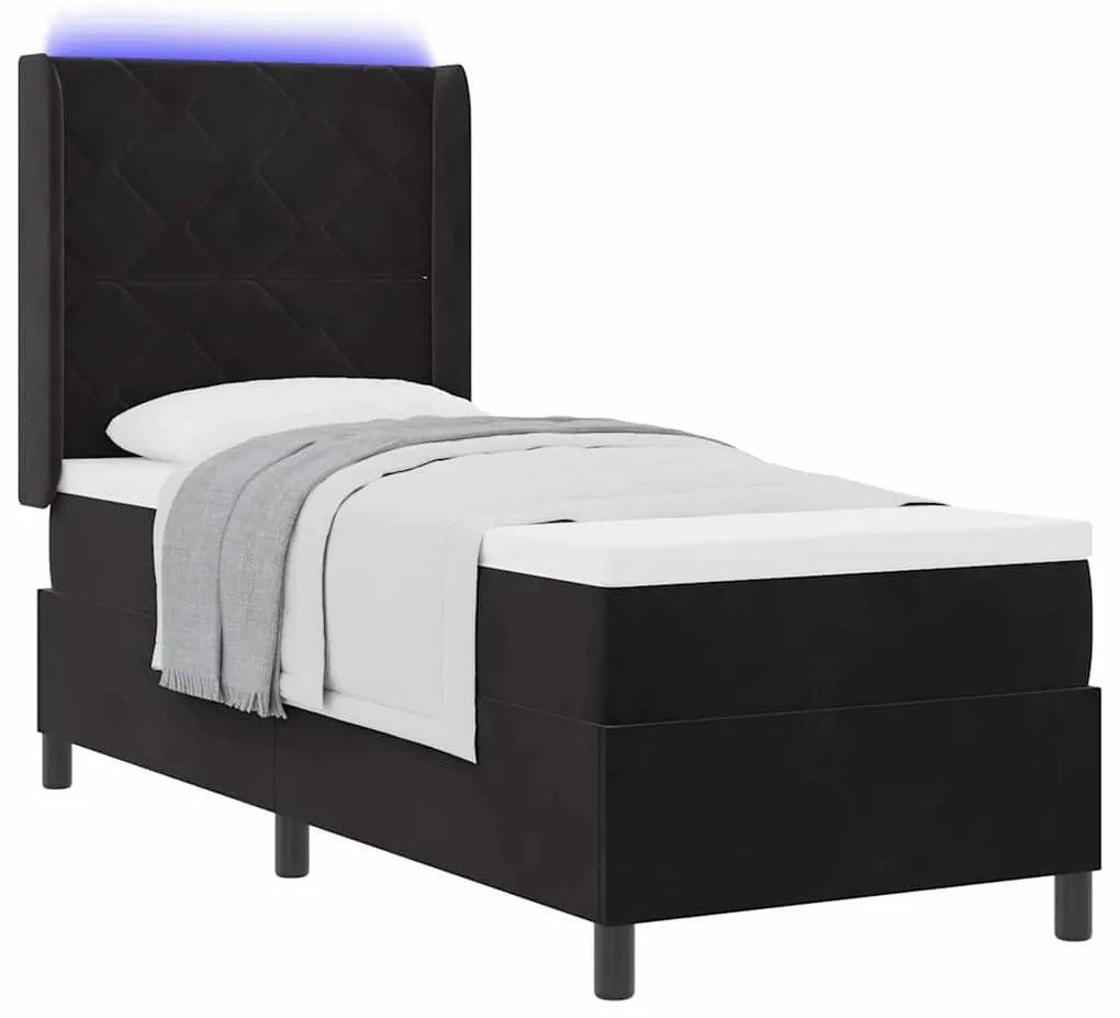 Cama Box Spring vidaXL com Colchão e LED Preto 80x200 cm Veludo