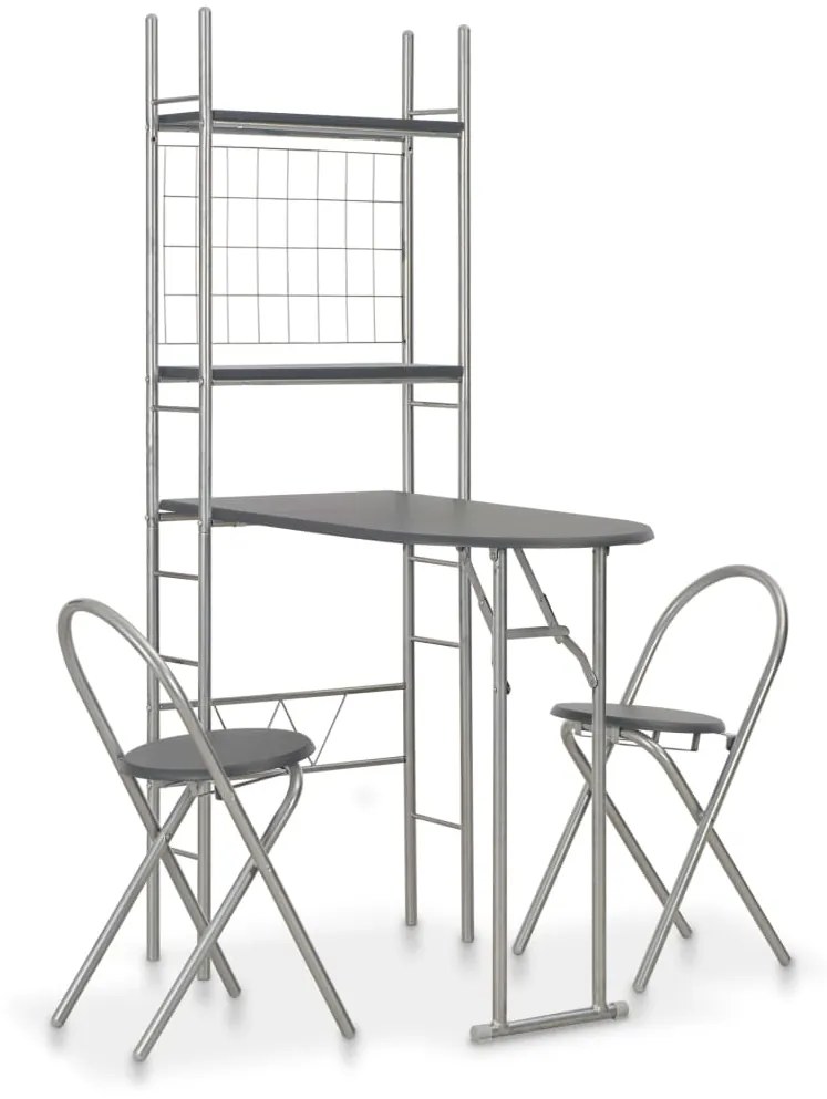 vidaXL 3 pcs conjunto jantar dobrável com prateleira MDF e aço preto