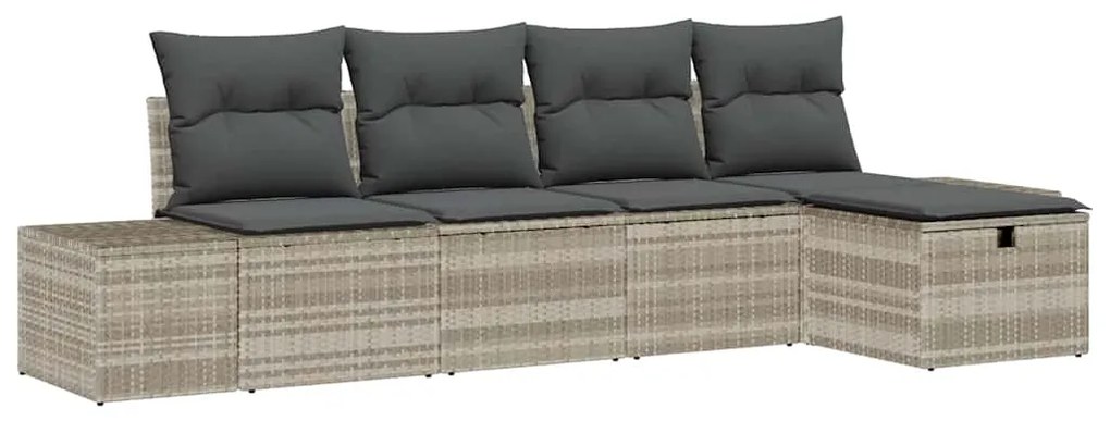 Conjunto de Sofá de Jardim de 5 Peças com Almofadas Cinza Claro Rattan