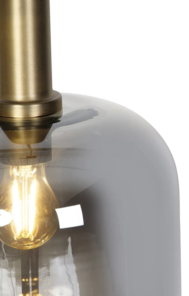 LED Candeeiro de suspensão inteligente preto com dourado e vidro fumê incl. Wifi G95 - Zuzanna Design