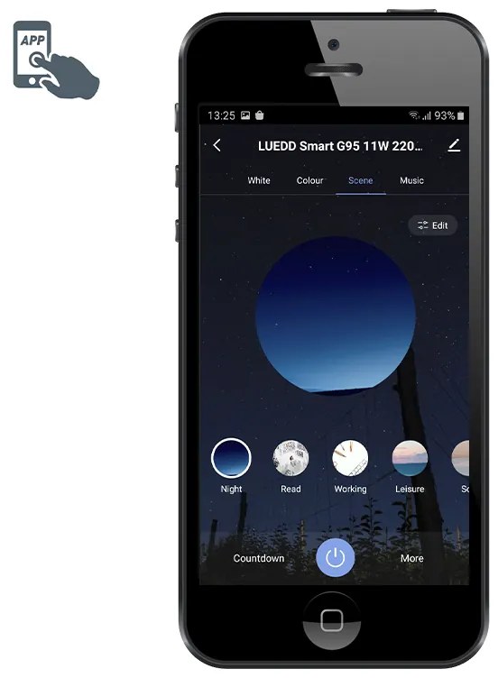 Lâmpada LED inteligente E27 regulável G95 11W 900lm 2200-4000K RGB