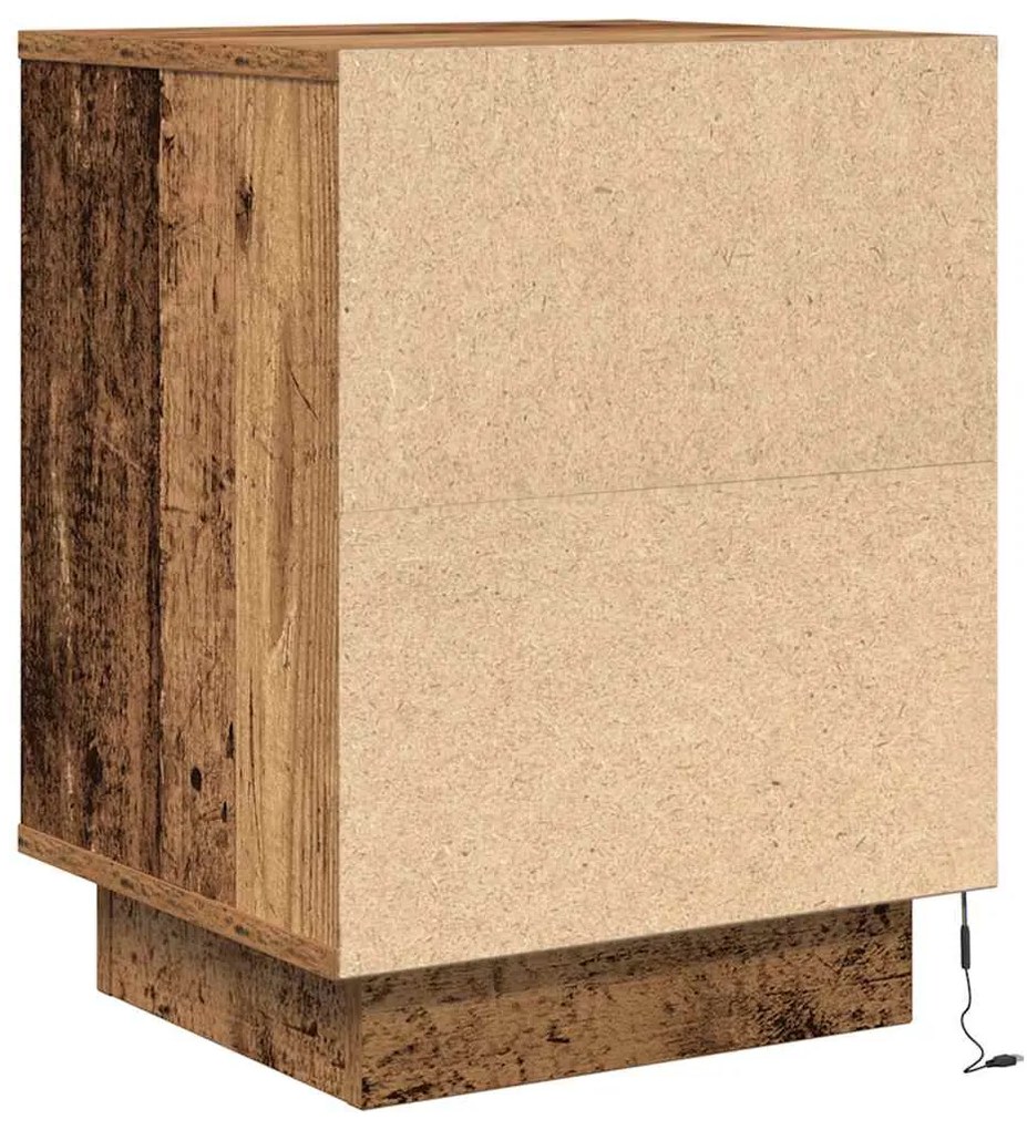 Mesas cabeceira c/ luzes LED 2 pcs 38x34x50 cm madeira velha