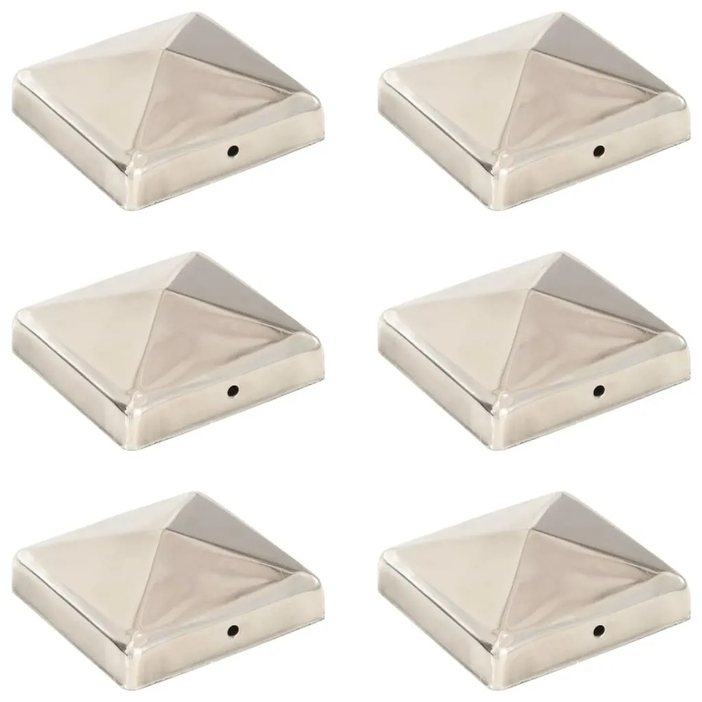vidaXL Tampas piramidais p/ postes vedação 6pcs aço inoxidável 91x91mm