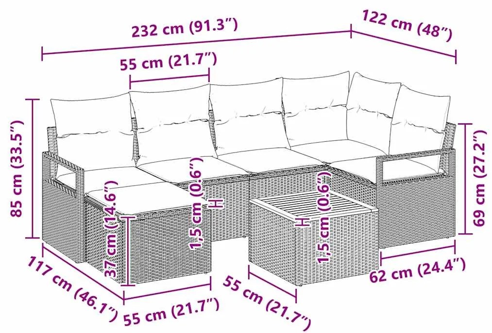 Conjunto de Sofá de Jardim 7 Peças com Almofadas Bege de Polirattan e