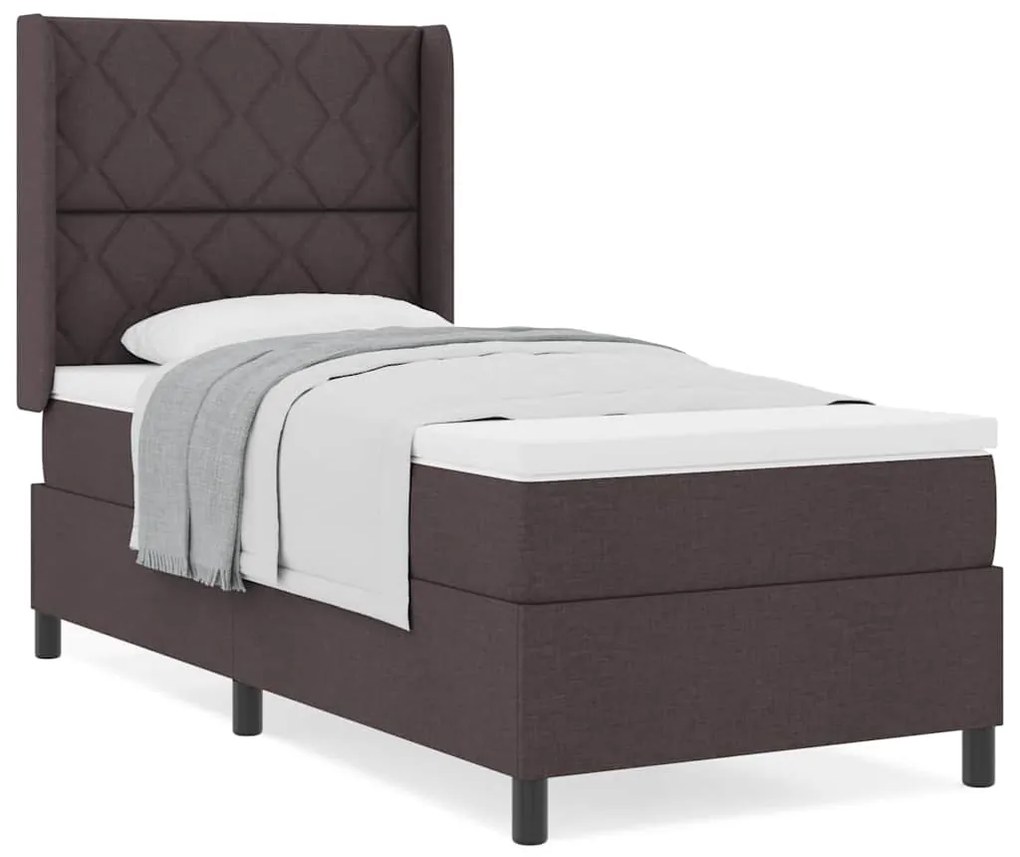 Cama box com colchão marrom escuro 90x200 cm em tecido