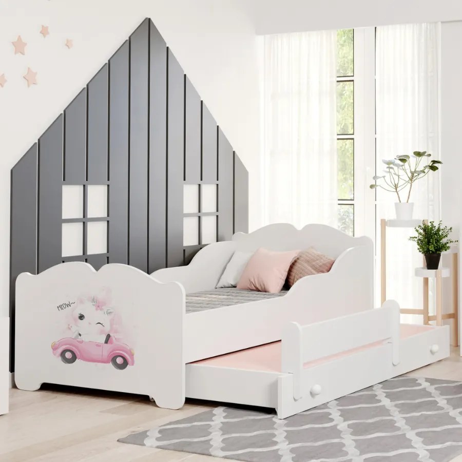 Cama dupla infantil ANNA 160x80 branca - gato - colchão e estrado incluído