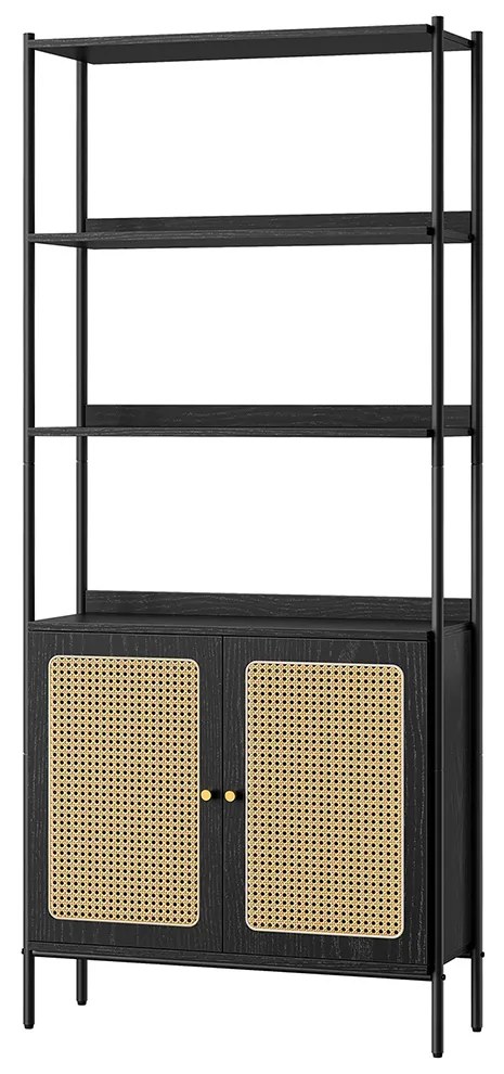 Estante alta de 6 prateleiras com portas em estilo boho | VASAGLE | 76.4 x 30 x 174.7 cm | LLS124B56.