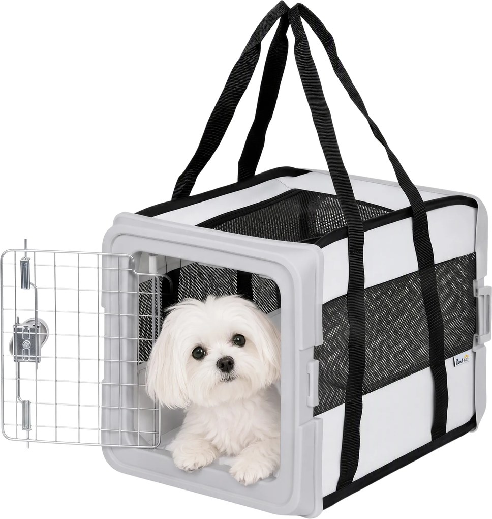 Transportadora para Gatos e Cães Dobrável, 49,5 x 34 x 35,5 cm, Tecido Impermeável, Cinzenta