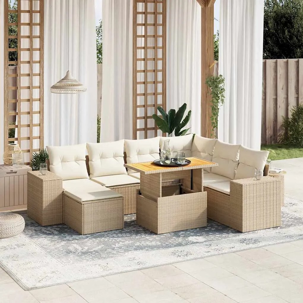 vidaXL 8 pcs conjunto de sofás p/ jardim com almofadões vime PE bege