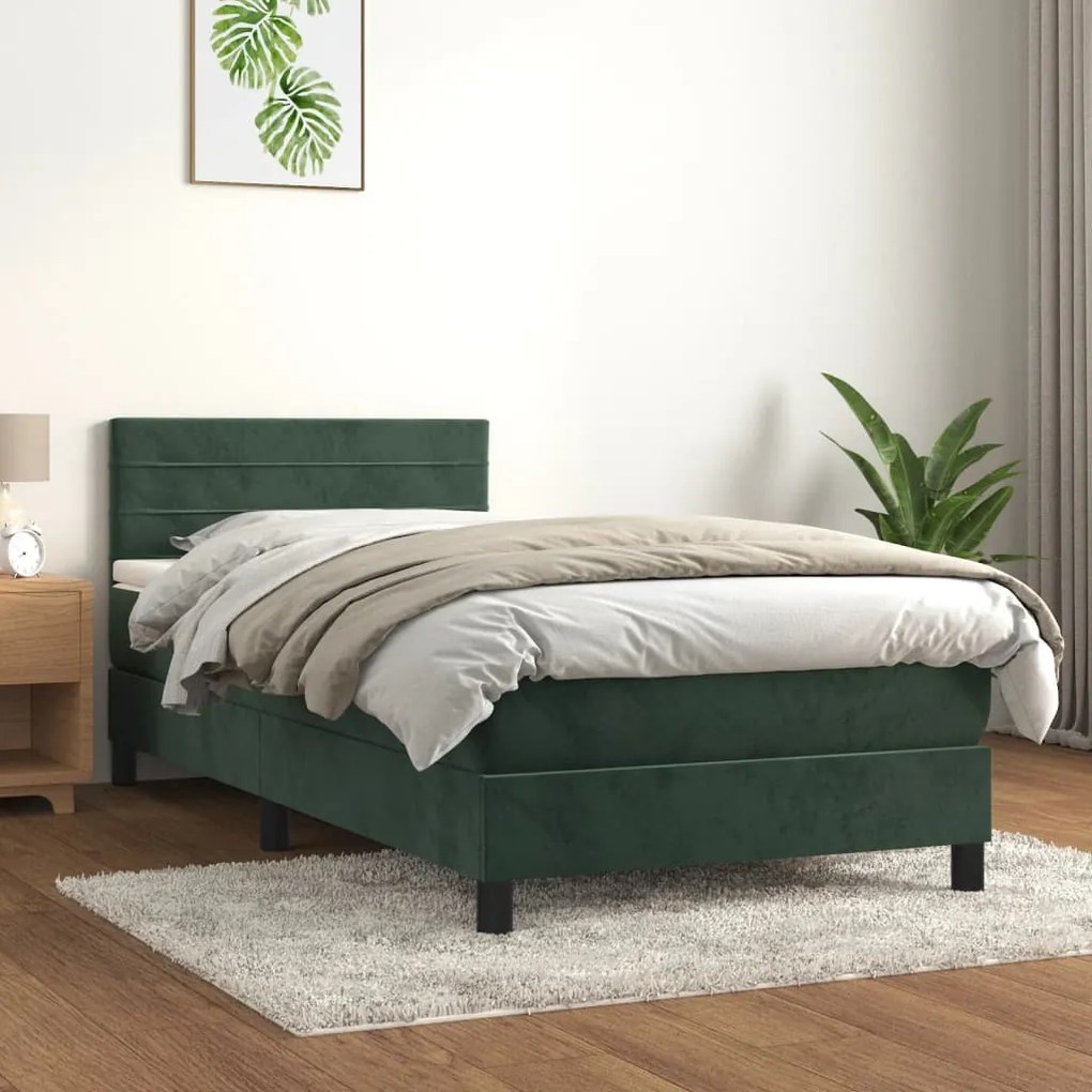 3141338 vidaXL Cama com molas/colchão 90x190 cm veludo verde-escuro