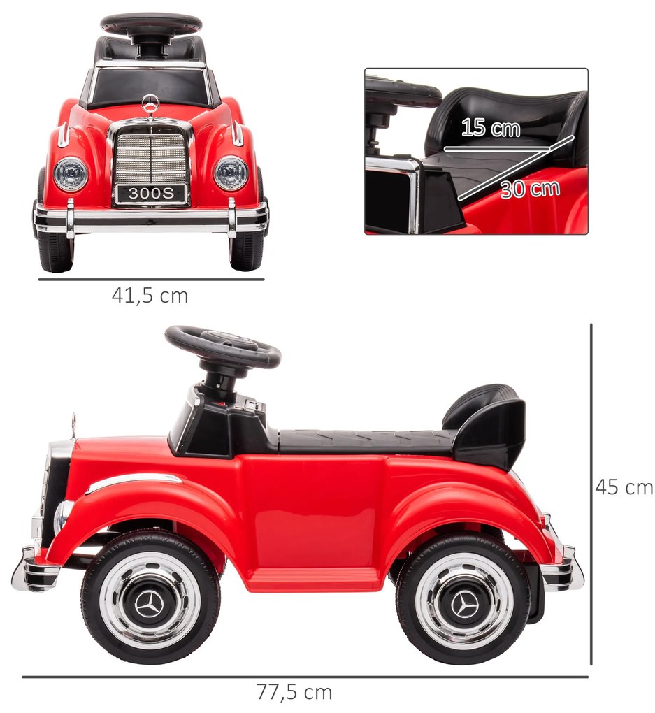 Carro Andador com Licença da Mercedes-Benz 300S com Armazenamento Volante Sistema Anti-Tombo  77,5x41,5x45 cm Vermelho