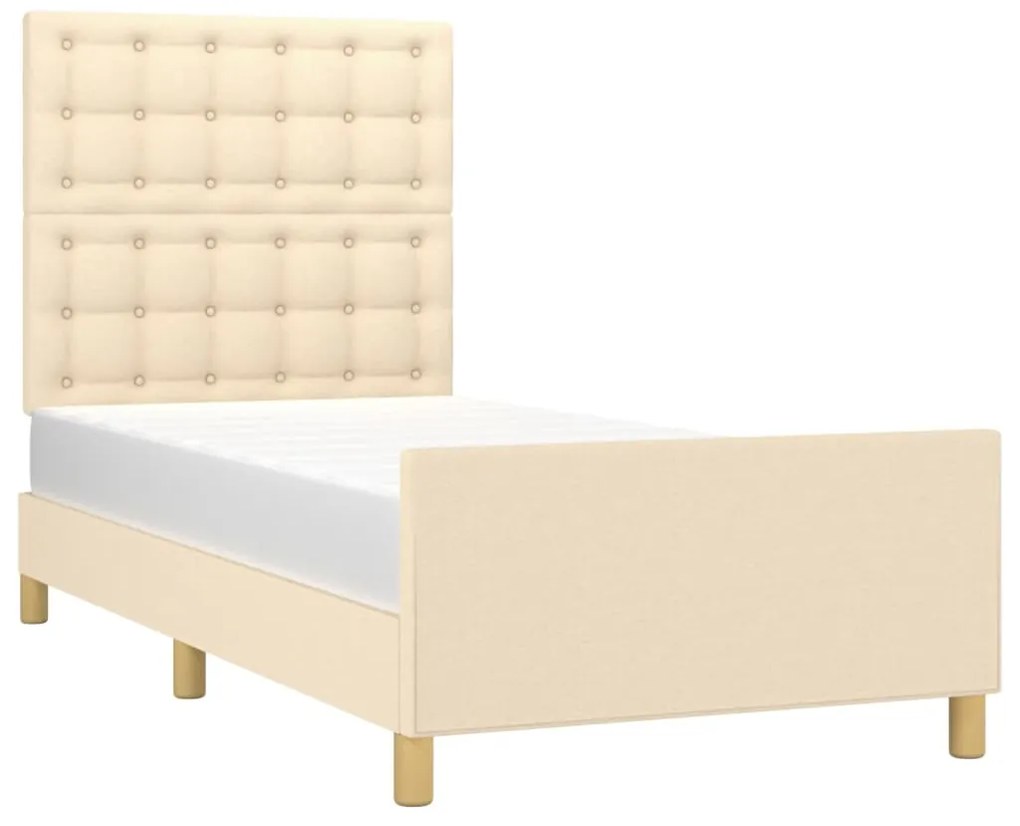 Estrutura de cama c/ cabeceira tecido cor creme 90x190 cm