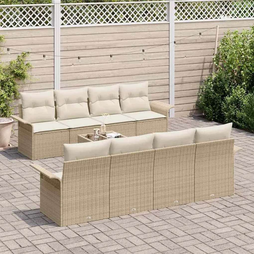 Conjunto de Sofá de Jardim 9 Peças com Almofadas Beiges de Rattan Sint