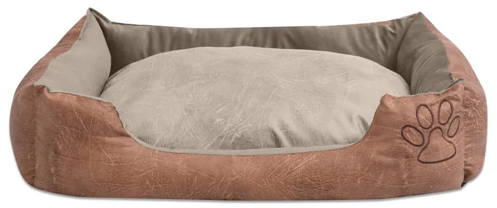 Cama para cães com almofada couro artificial PU tamanho L bege