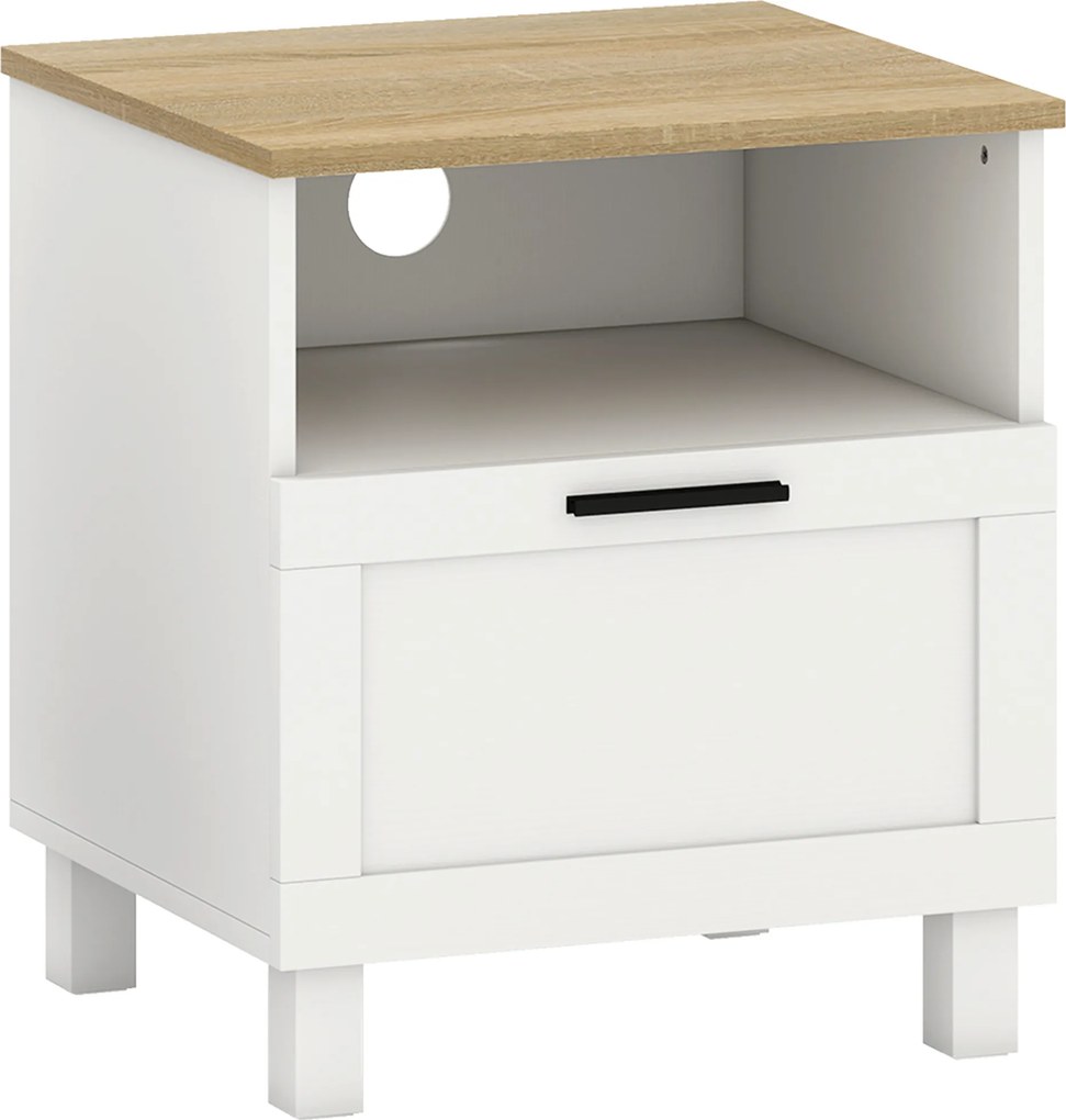 HOMCOM Mesa de Cabeceira com Gaveta, Nicho Aberto e Pés de Madeira 45 x 38 x 50 cm Branco | Aosom Portugal