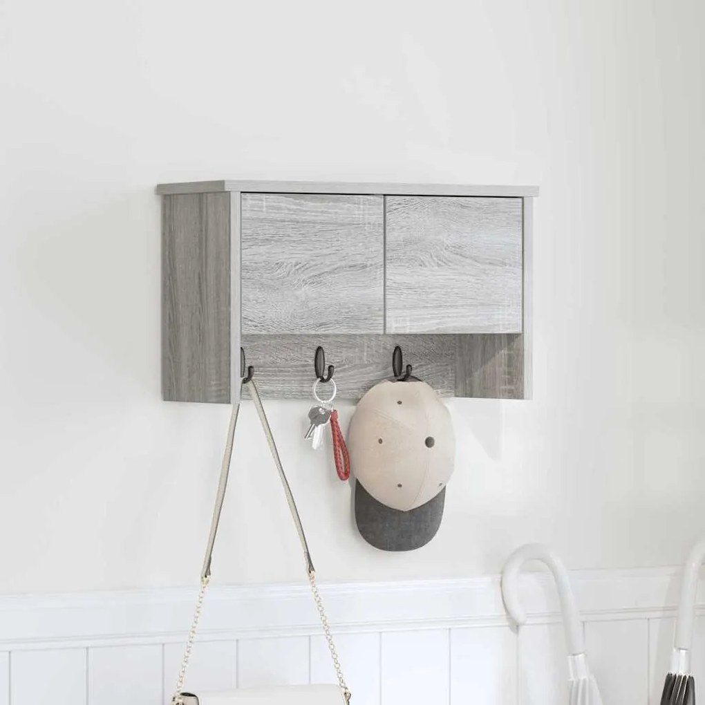 vidaXL Cabideiro de Parede com porta Sonoma cinzento 50 x 20 x 30 cm