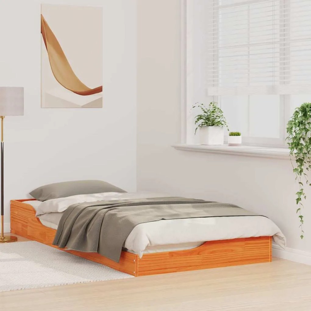 Estrutura de cama de chão Castanho-mel 90 x 190 cm