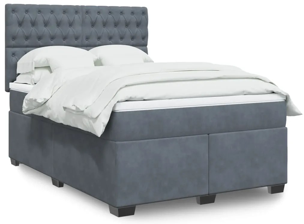 Cama com molas/colchão 140x200 cm veludo cinzento-escuro