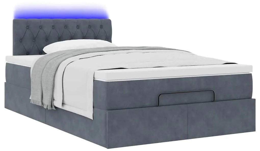 Estrutura de cama otomana com colchão cinza escuro veludo
