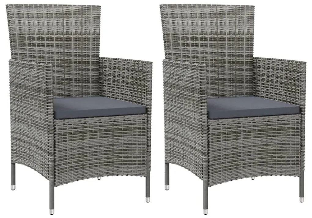 vidaXL Cadeiras de jardim c/ almofadões 2 pcs vime PE cinzento