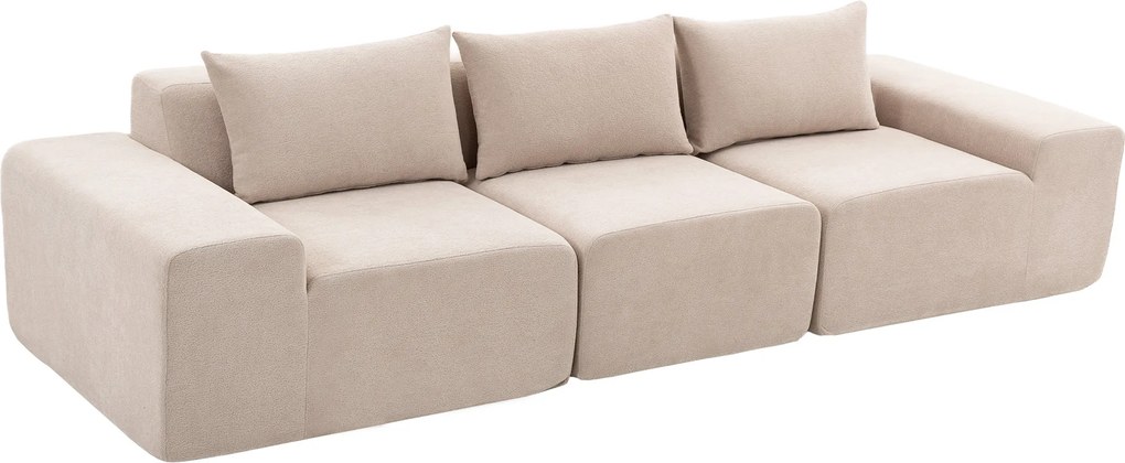HOMCOM Sofá 3 Lugares em Chenille 320 cm, Sofá Modular, Assento e Apoios de Braço Extra-Largos, Totalmente Comprimido, Bege | Aosom Portugal