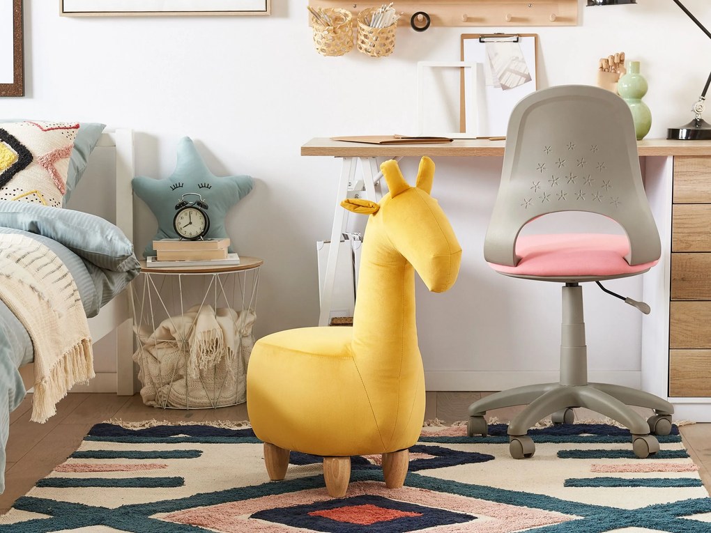 Tamborete em veludo amarelo GIRAFFE Beliani
