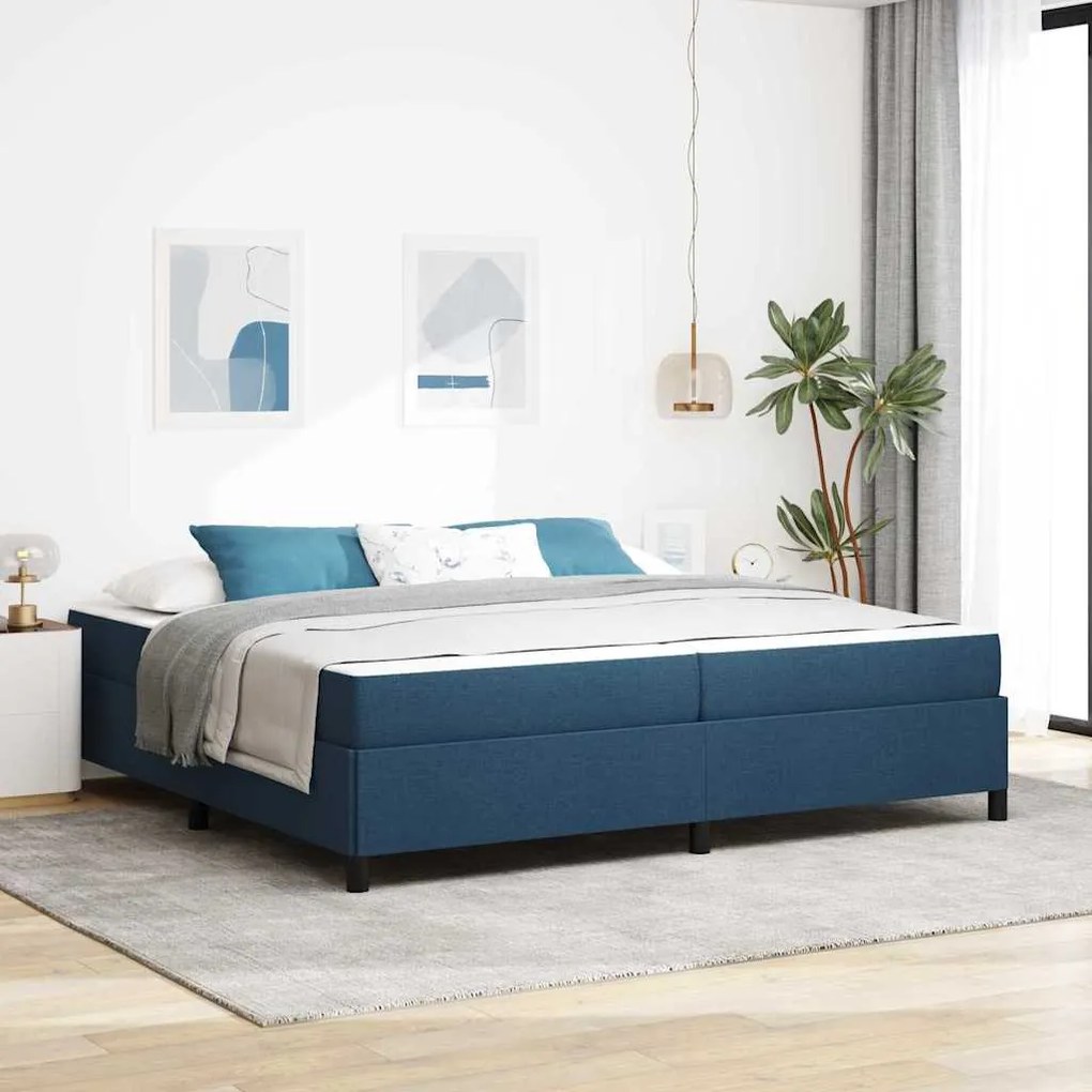 vidaXL Cama Box Azul e Preto 200 x 200 cm Tecido e Madeira Engenharia