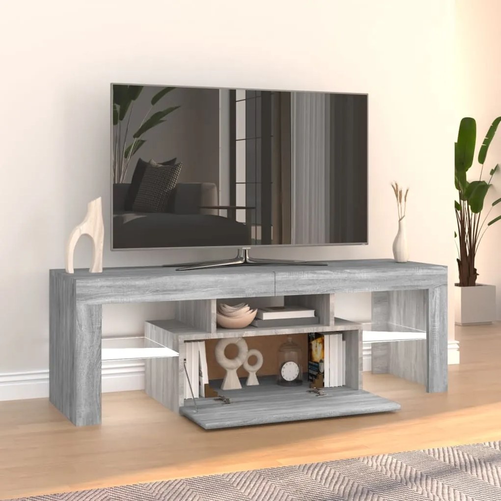 Móvel de TV com luzes LED 120x35x40 cm cinzento sonoma