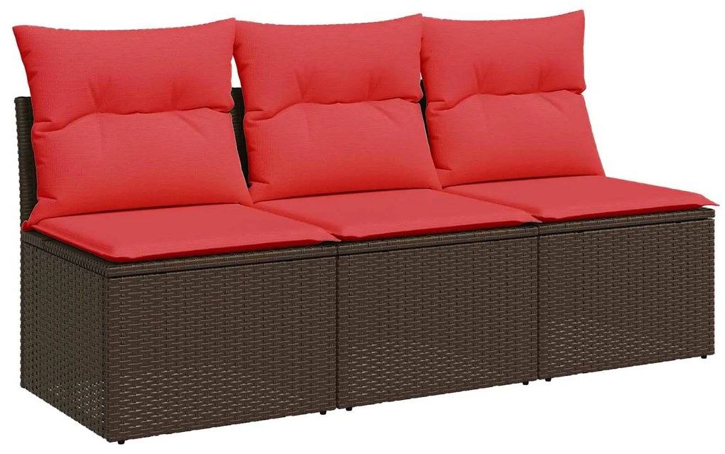 vidaXL Sofá de jardim com almofadas, 3 lugares, vime sintético marrom