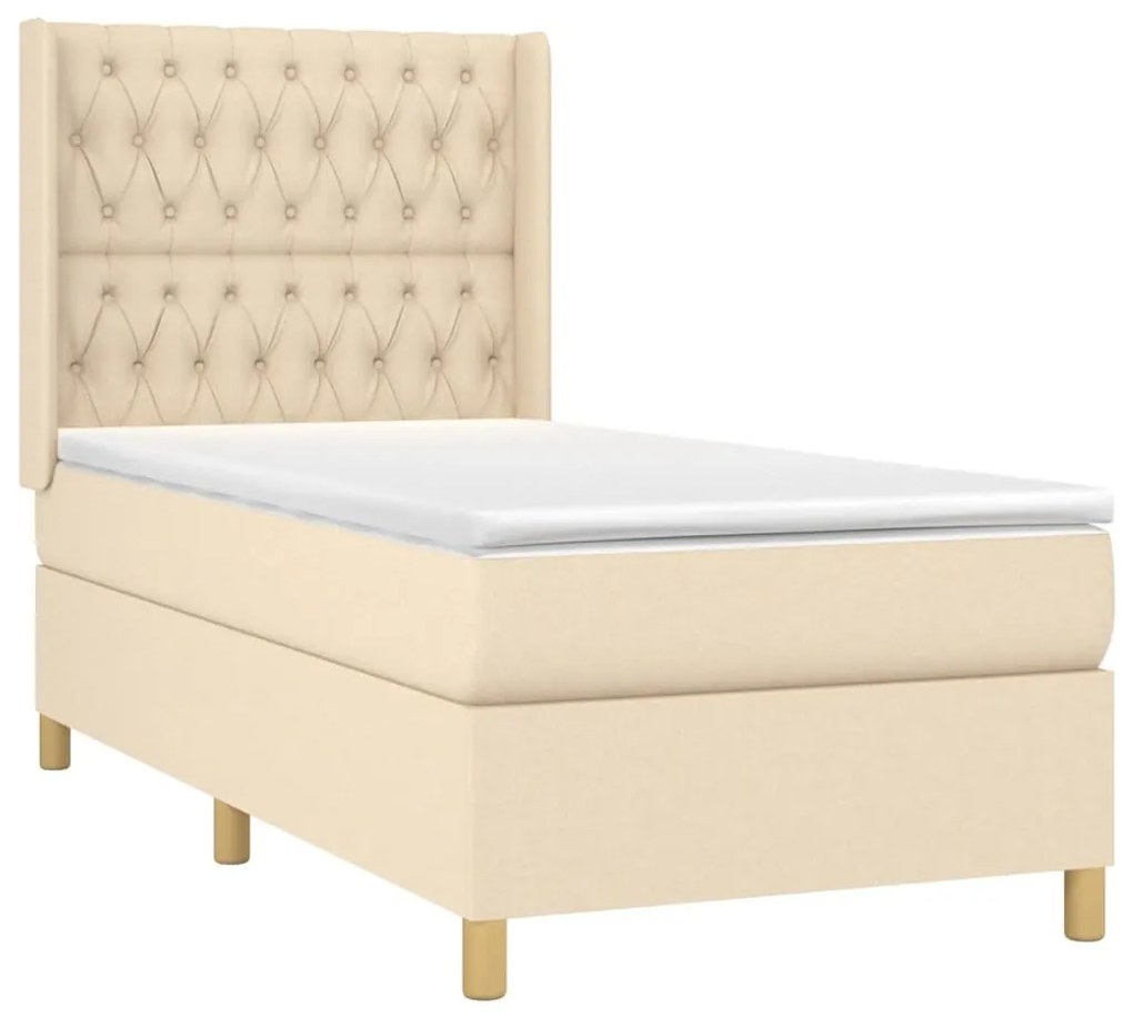 Cama box spring c/ colchão e LED 90x190 cm tecido cor creme