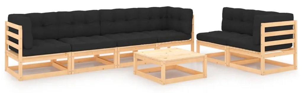 vidaXL 7 pcs conjunto lounge de jardim c/ almofadões pinho maciço