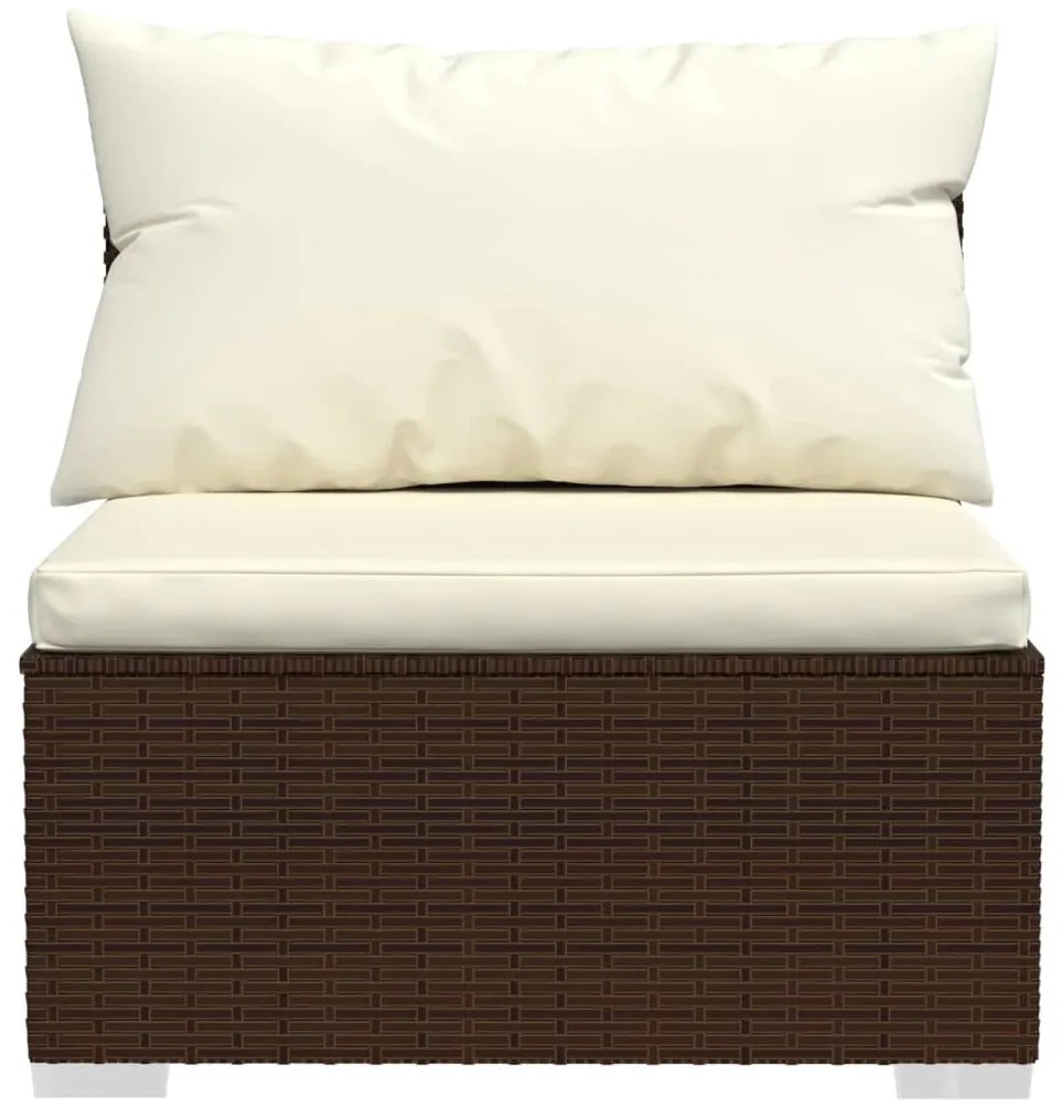 4 pcs conjunto lounge jardim c/ almofadões vime PE castanho