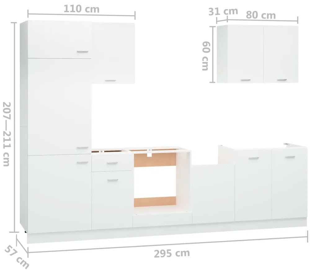 7 pcs conjunto armários de cozinha contraplacado branco
