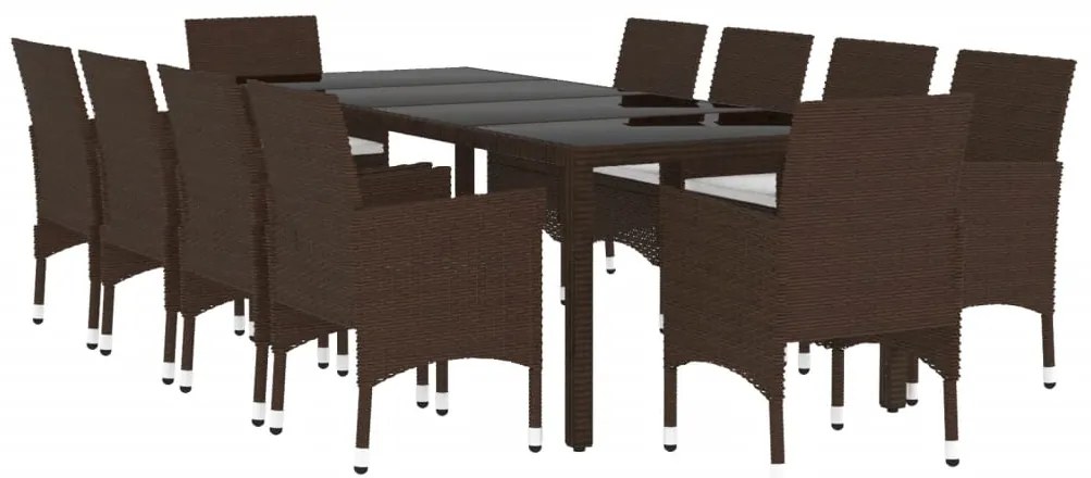 11 pcs conjunto de jantar para jardim vime PE castanho