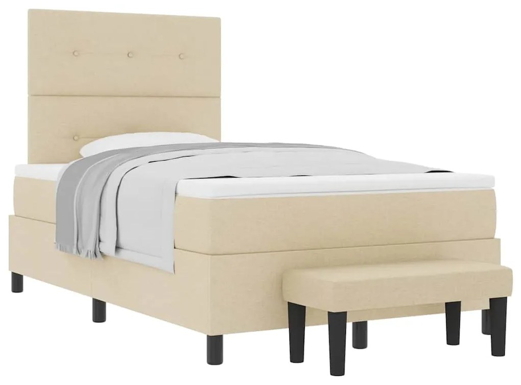 Cama Box com Colchão &amp; Banco Creme 120x200 cm Tecido