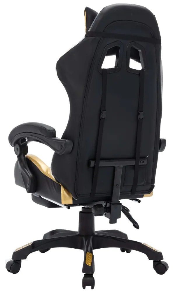Cadeira estilo corrida luzes LED RGB couro artif. dourado/preto