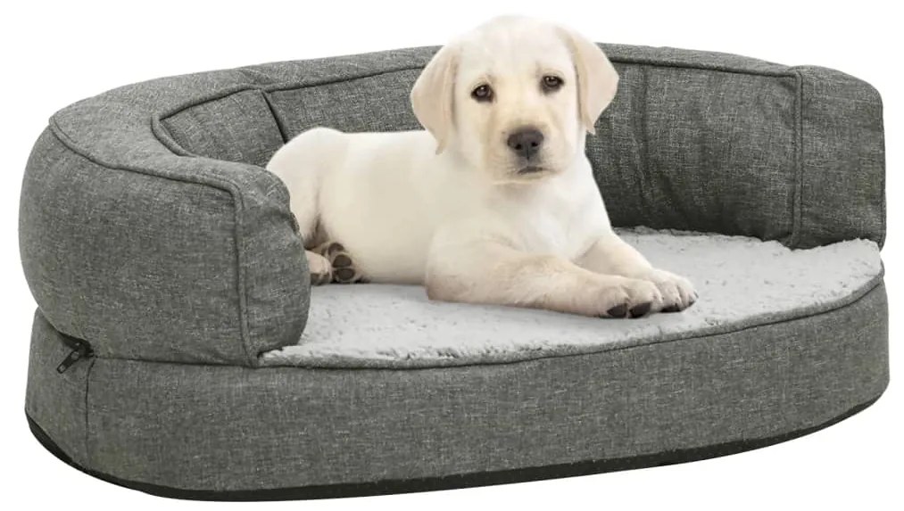 171298 vidaXL Cama para cães ergonómica 60x42cm aspeto linho pelúcia cinzento