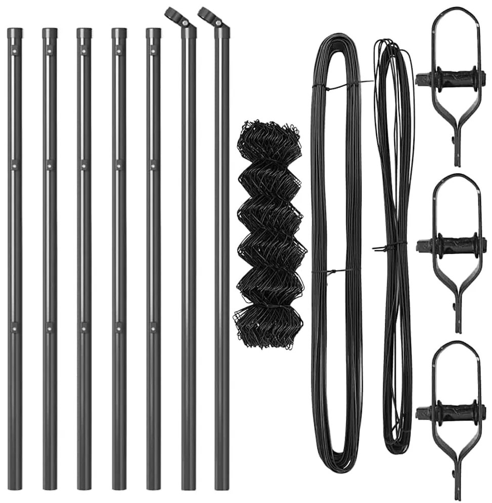 Conjunto de Postes de Cerca Cinzeto 0.6 x 10 m Aço Galvanizado