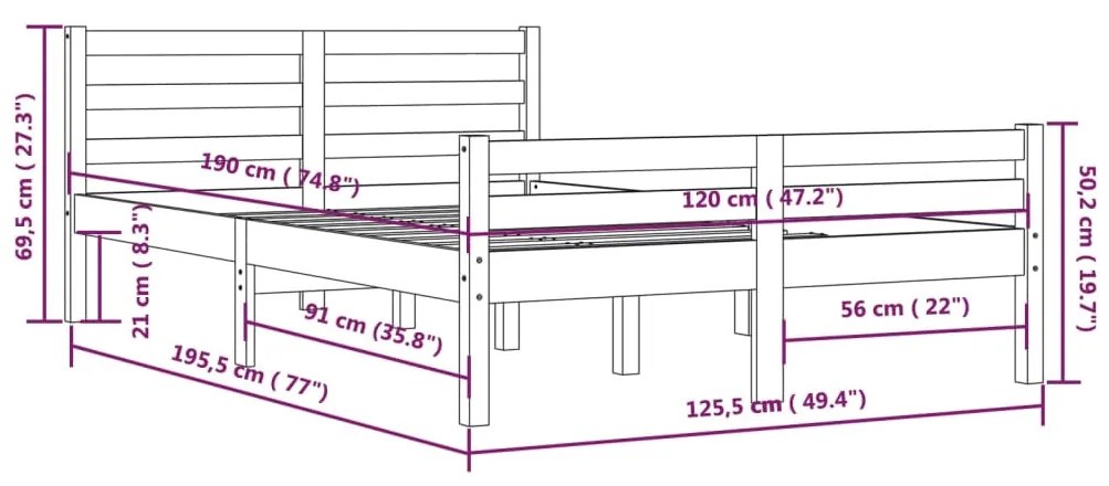 Estrutura cama pequena casal 120x190 cm pinho maciço preto